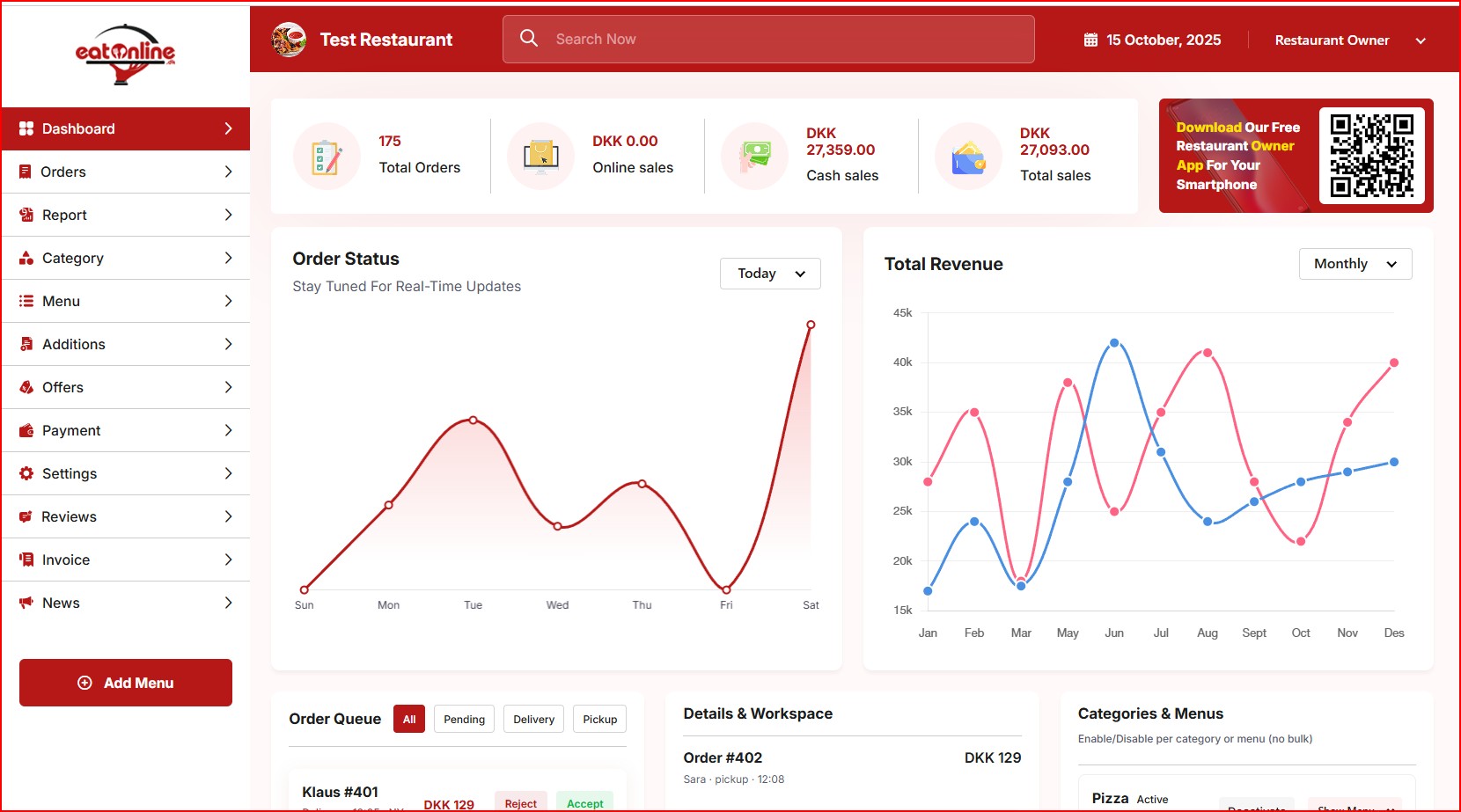 EatOnline Admin Panel Dashboard